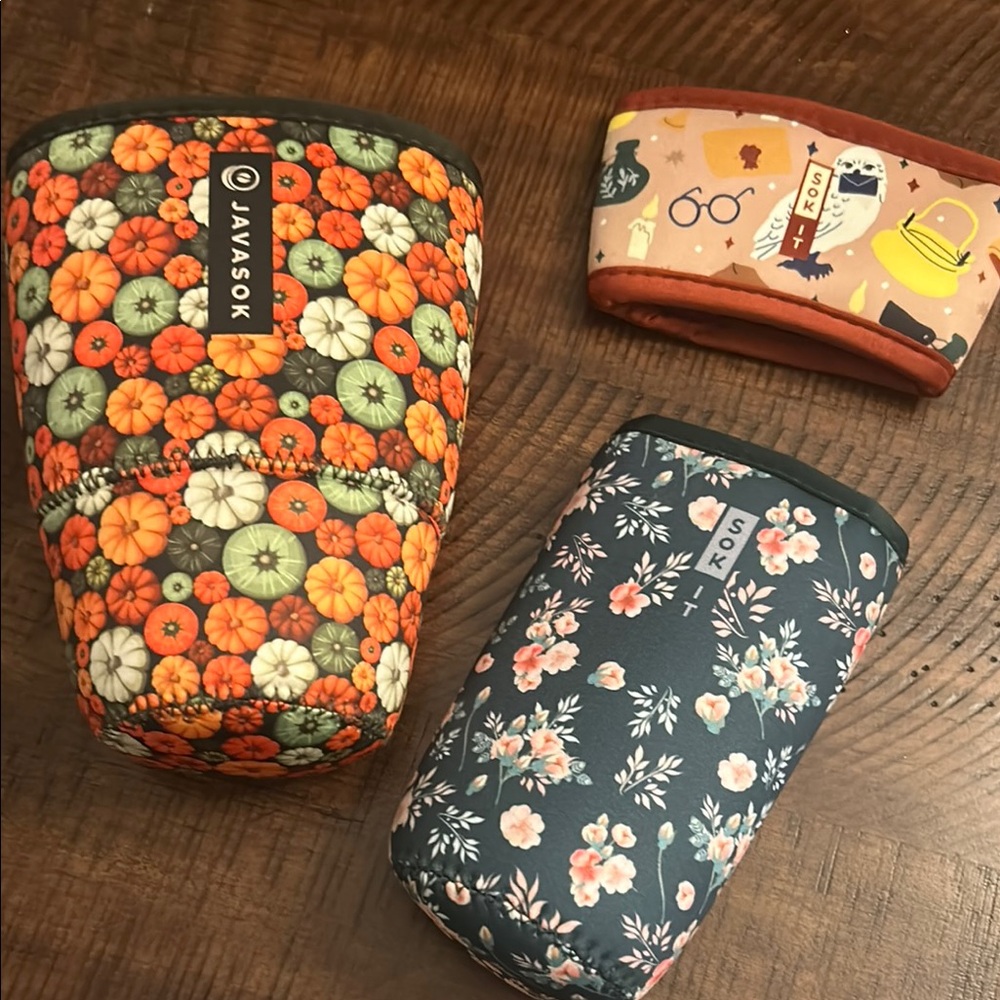 Javasok Pumpkin, Wizard, and Floral Drink Insulated Holder Set